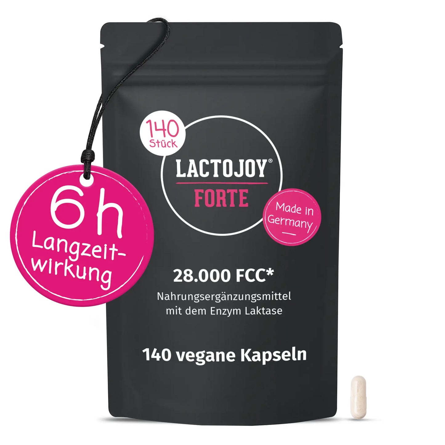 LactoJoy Forte 28,000 FCC - Lactase Capsules with 6h Depot Effect - 140 Vegan Capsules Refill Pack – langzeit