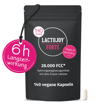 LactoJoy Forte 28,000 FCC - Lactase Capsules with 6h Depot Effect - 140 Vegan Capsules Refill Pack – langzeit